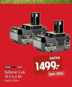 Jula RYOBI ONE+ HP Batterier 2-pk tilbud