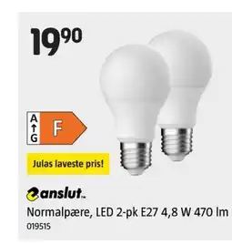 Jula Canslut. Normalpære, LED 2-pk E27 4,8 W 470 Im tilbud
