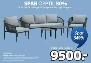 JYSK KIRKENES 2 bord + sofa + 2 stoler - grå tilbud