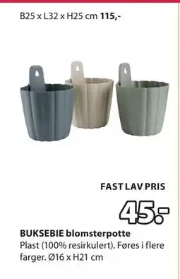 JYSK BUKSEBIE blomsterpotte tilbud