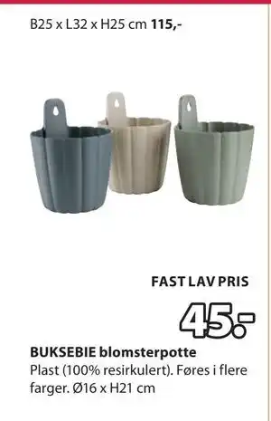 JYSK BUKSEBIE blomsterpotte tilbud