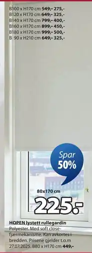 JYSK HOPEN lystett rullegardin tilbud