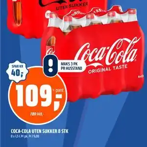 Coop Obs COCA-COLA UTEN SUKKER 8 STK tilbud