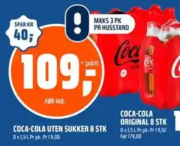 Coop Obs COCA-COLA UTEN SUKKER 8 STK tilbud