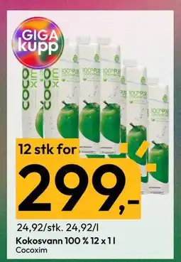 Gigaboks Kokosvann 100 % 12 x 1 l tilbud