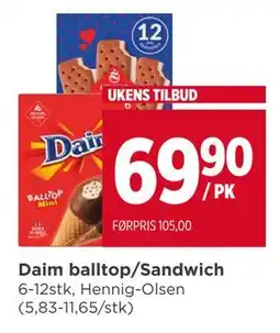 Meny Daim balltop/Sandwich tilbud