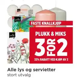 Meny Alle lys og servietter tilbud