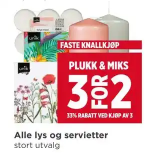 Meny Alle lys og servietter tilbud