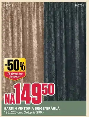 Europris GARDIN VIKTORIA BEIGE/GRÅBLÅ tilbud