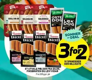 Bunnpris Et utvalg pølser fra Gilde, Finsbråten og Leiv Vidar tilbud