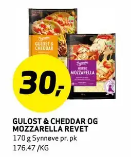 Bunnpris GULOST & CHEDDAR OG MOZZARELLA REVET tilbud