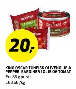 Bunnpris KING OSCAR TUNFISK OLIVENOLJE 6 PEPPER, SARDINER I OLJE OG TOMAT tilbud