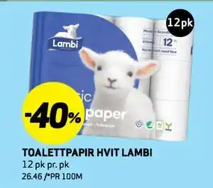 Bunnpris TOALETTPAPIR HVIT LAMBI tilbud