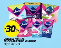 Bunnpris LIBRESSE NORMAL TRUSEINNLEGG OG WING BIND tilbud