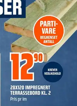 Obs Bygg 28X120 IMPREGNERT TERRASSEBORD KL. 2 tilbud