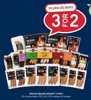 Rema 1000 SPESIALPØLSER MERKET 3 FOR 2 tilbud