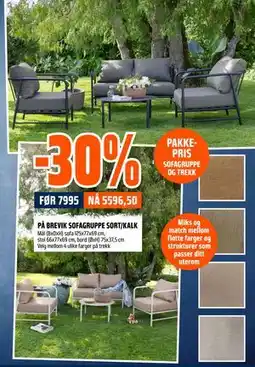 Obs Bygg 30% PÅ BREVIK SOFAGRUPPE SORT/KALK tilbud