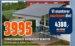 Obs Bygg TERRASSEMARKISE HALVKASSETT M/MOTOR tilbud