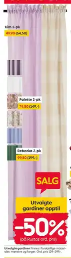 Rusta Utvalgte gardiner tilbud