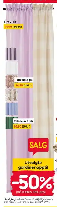 Rusta Utvalgte gardiner tilbud