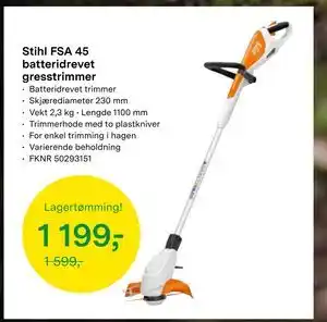 Felleskjøpet Stihl FSA 45 batteridrevet gresstrimmer tilbud