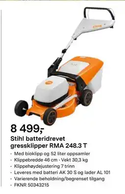 Felleskjøpet Stihl batteridrevet gressklipper RMA 248.3 T tilbud