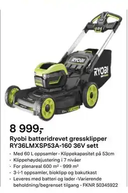 Felleskjøpet Ryobi batteridrevet gressklipper RY36LMXSP53A-160 36V sett tilbud