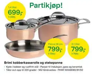 Felleskjøpet Brimi kobberkasserolle og stekepanne tilbud