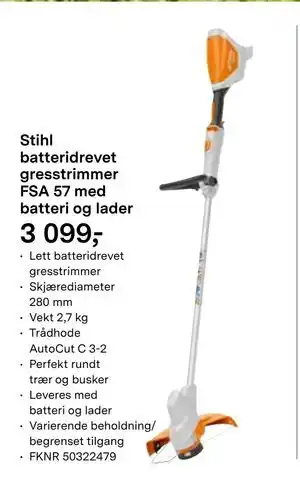 Felleskjøpet Stihl batteridrevet gresstrimmer FSA 57 med batteri og lader tilbud