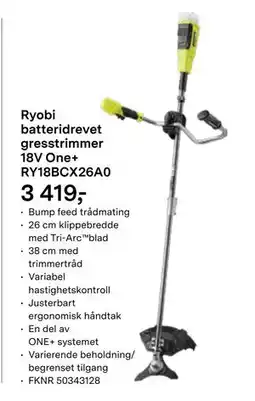 Felleskjøpet Ryobi batteridrevet gresstrimmer 18V One+ RY18BCX26A0 tilbud