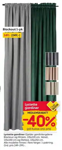 Rusta Lystette gardiner tilbud