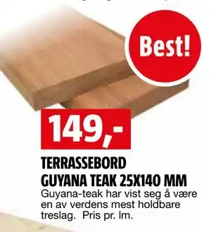 Bauhaus TERRASSEBORD GUYANA TEAK 25X140 MM tilbud