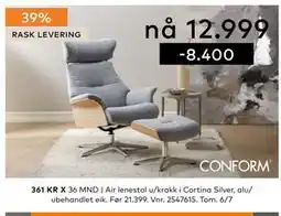 Skeidar Air lenestol u/krakk i Cortina Silver tilbud