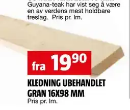 Bauhaus KLEDNING UBEHANDLET GRAN 16X98 MM tilbud