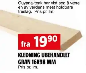 Bauhaus KLEDNING UBEHANDLET GRAN 16X98 MM tilbud