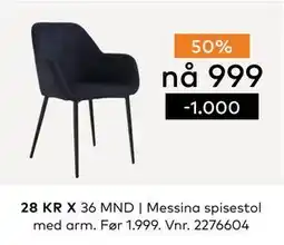 Skeidar Messina spisestol med arm tilbud