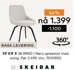 Skeidar Nero spisestol med sving tilbud