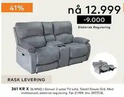 Skeidar Denver 2-seter TV sofa, Tekstil Slowly Grå tilbud