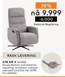 Skeidar Kansas Recliner med eleketrisk regulering tilbud