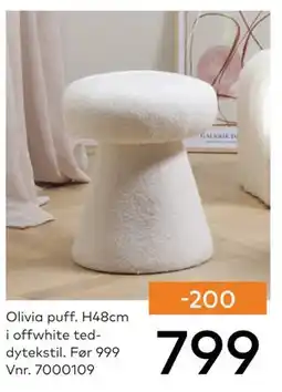 Skeidar Olivia puff. H48cm i offwhite teddytekstil tilbud