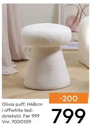 Skeidar Olivia puff. H48cm i offwhite teddytekstil tilbud