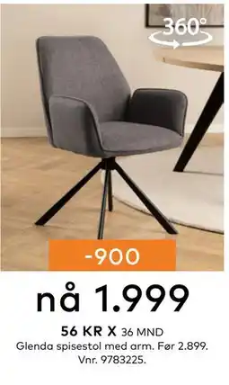 Skeidar Glenda spisestol med arm tilbud