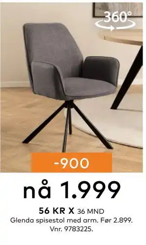 Skeidar Glenda spisestol med arm tilbud