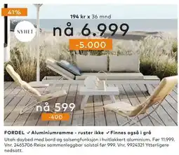 Skeidar Utah daybed med bord og solsengfunksjon i hvitlakkert aluminium tilbud