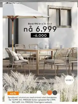 Skeidar Spisebord i aluminium tilbud