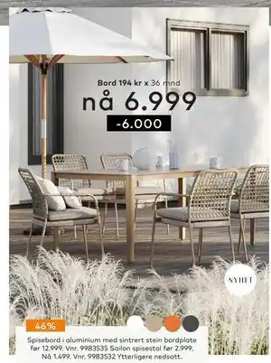 Skeidar Spisebord i aluminium tilbud