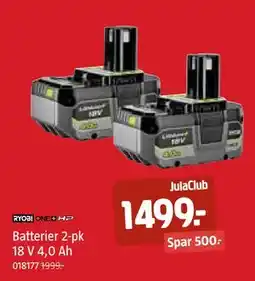 Jula Batterier 2-pk 18 V 4,0 Ah tilbud