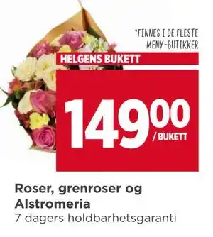 Meny Roser, grenroser og Alstromeria tilbud