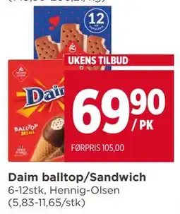 Meny Daim balltop/Sandwich tilbud