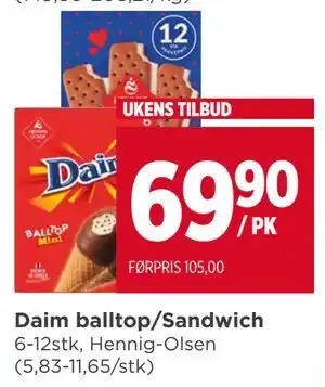 Meny Daim balltop/Sandwich tilbud